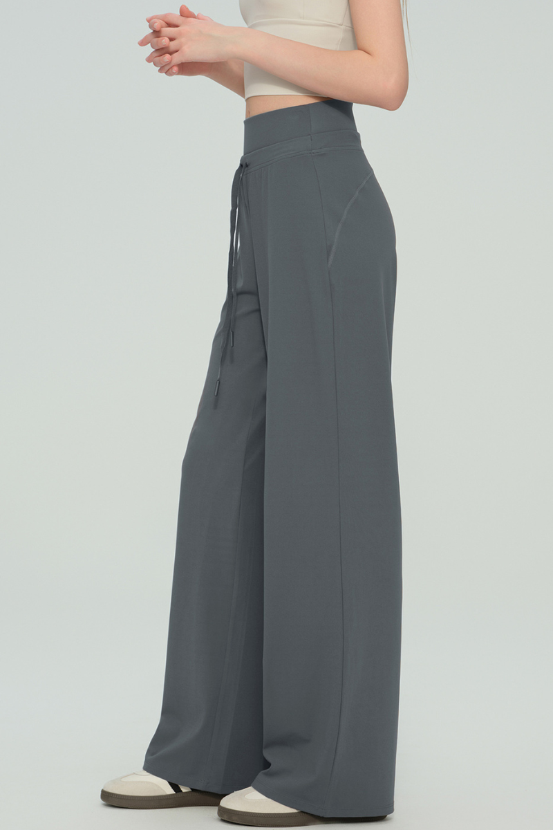 Women's Double Waist Drawstring Wide Straight Leg Yoga Pants