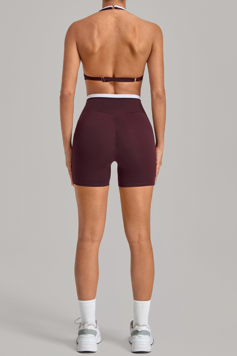 Women's Color Block Set:Halter Bra & V Waist Pocket Shorts