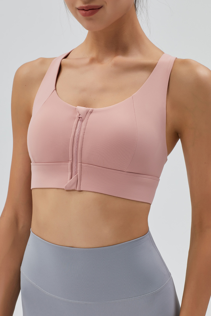 Women's Front Zipper Racerback Back Mesh Panel High Impact Sports Bra