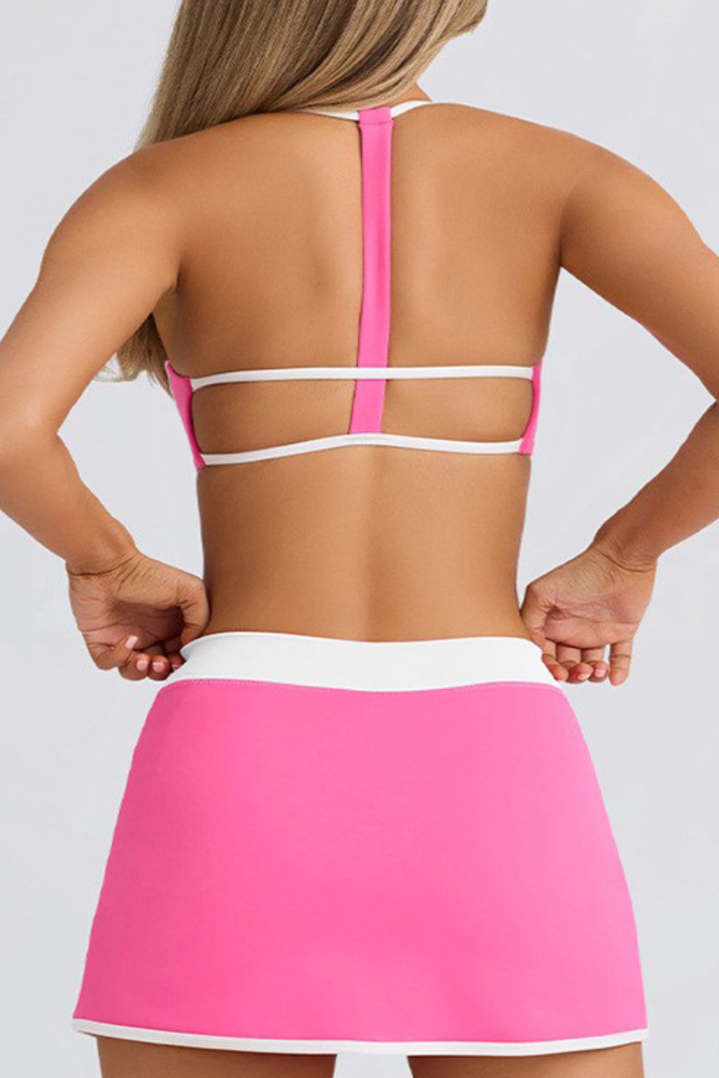 Women's Halter T-Back Bra&High-Waist Split Skort 2-Piece Set