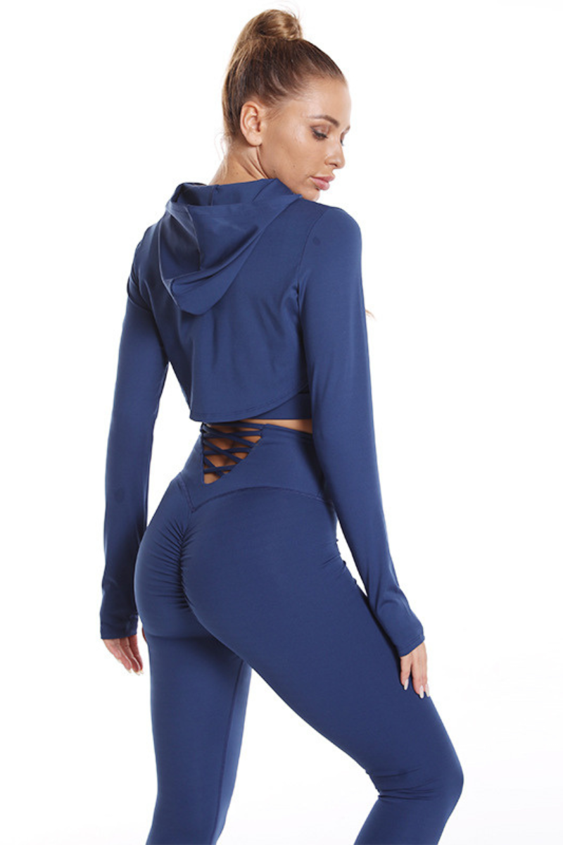 Women's 3 Piece Yoga Set:Cropped Cover Up & Bra& Leggings