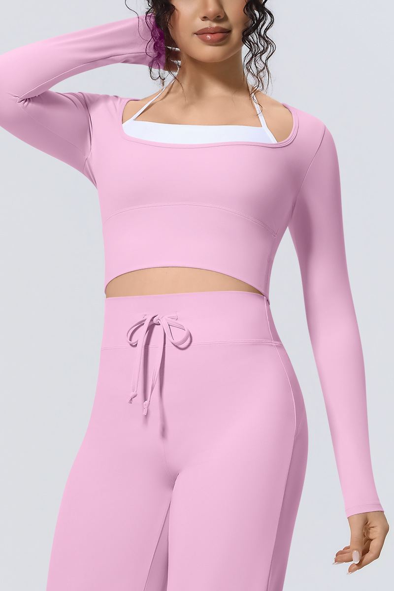 Women Fake Two Color Block Cropped Long Sleeve T-shirt