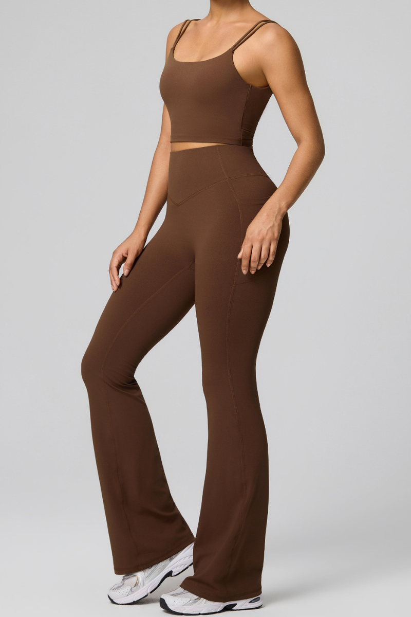 Women's Double Strap Twist Back Cami & Flare Yoga Pants Set