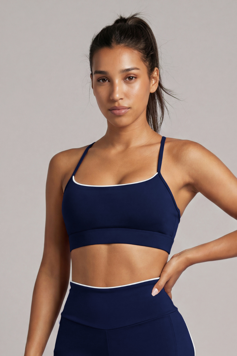 Women's Contrast Trim Y-Back Thin Strap Sports Bra