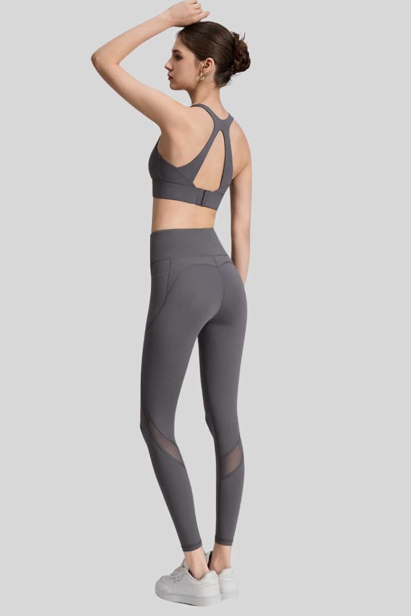 Women's Athletic Sets:U-neck Bra And Mesh-Panel Leggings