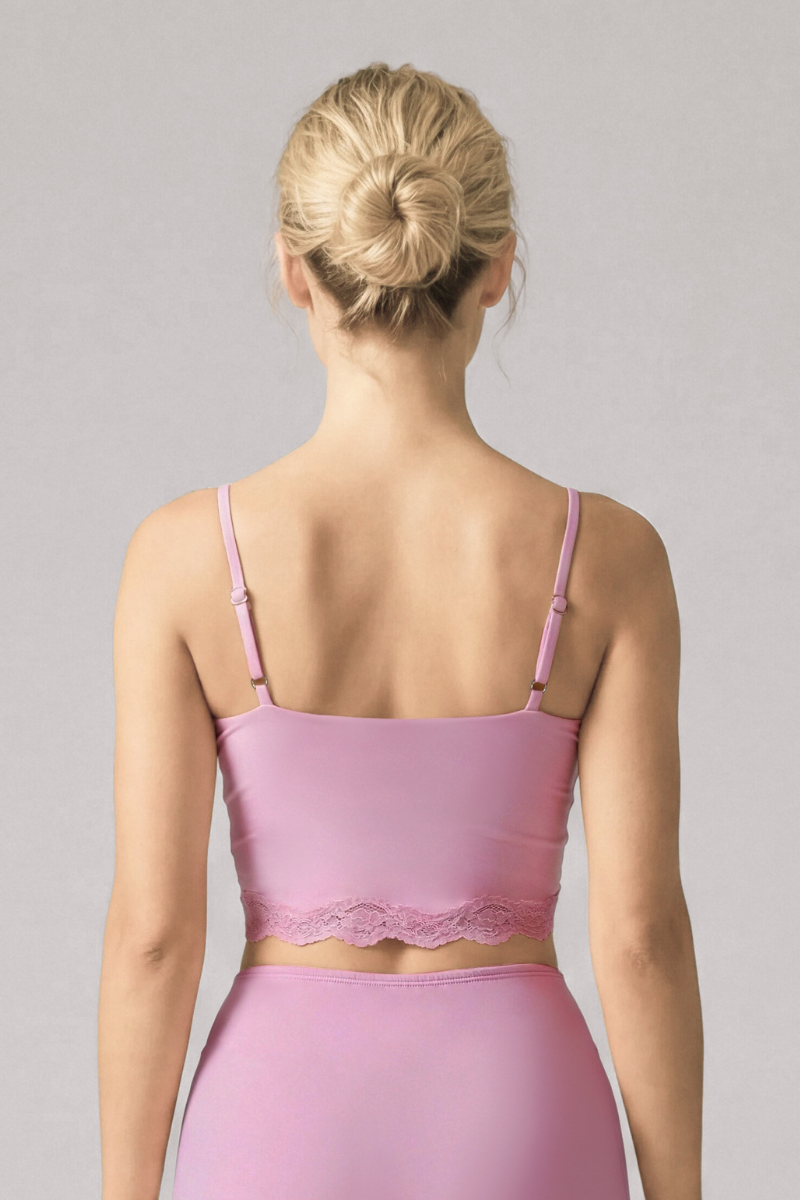 Women's Lace V-Neck Thin Strap Crop Pilates Top with Lace