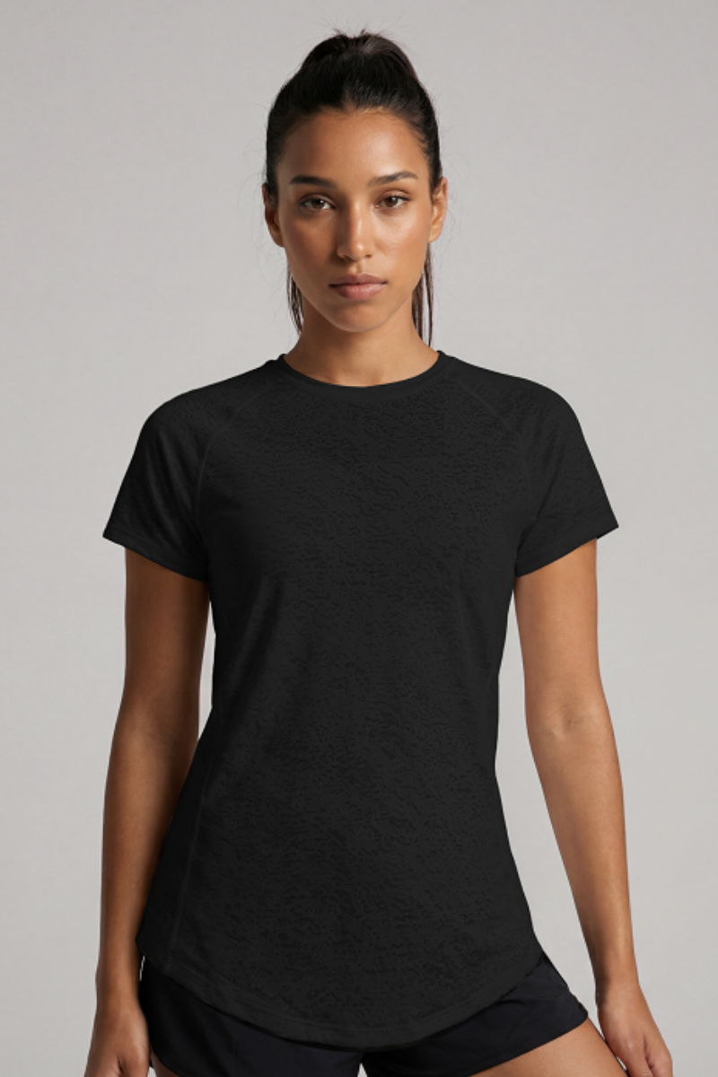 Women's Breathable Mesh Splicing Back Curved Hem T-shirt