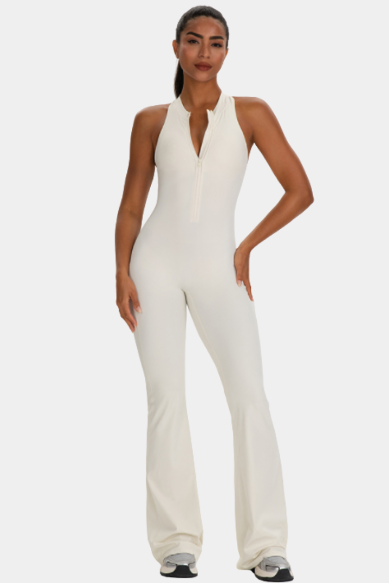 Women's Cut Out Pleated Buttocks Lift Pocket Flared Jumpsuit