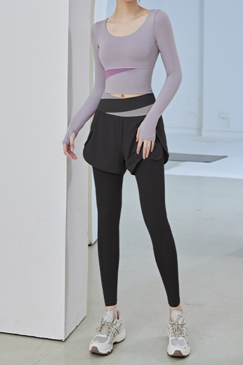 Women's Athletic Sets:Long Sleeve Top& 2-in-1 Shorts Leggings