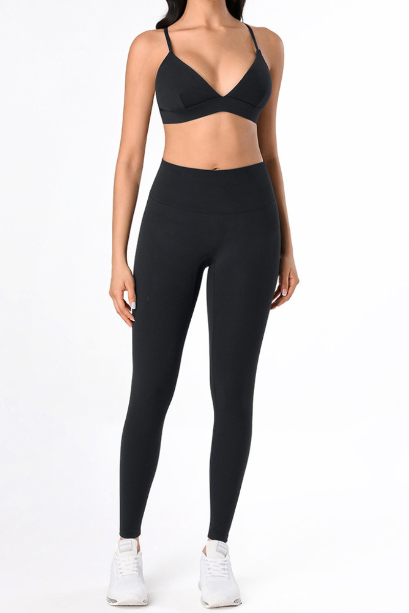 Women's Athletic Bare Feel Deep V-neck Bra And Leggings Sets