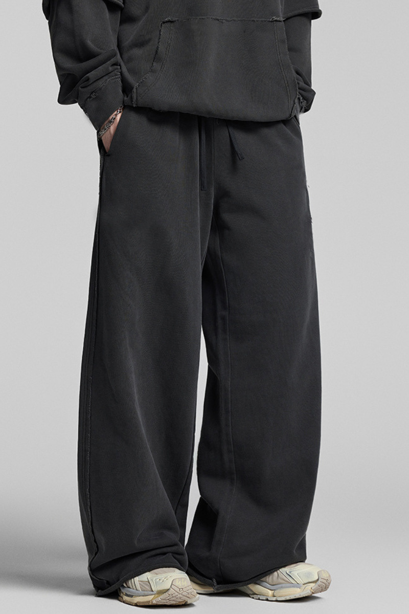 Men's Fall 100% Cotton Wash Distressed Raw Edge Sweatpants