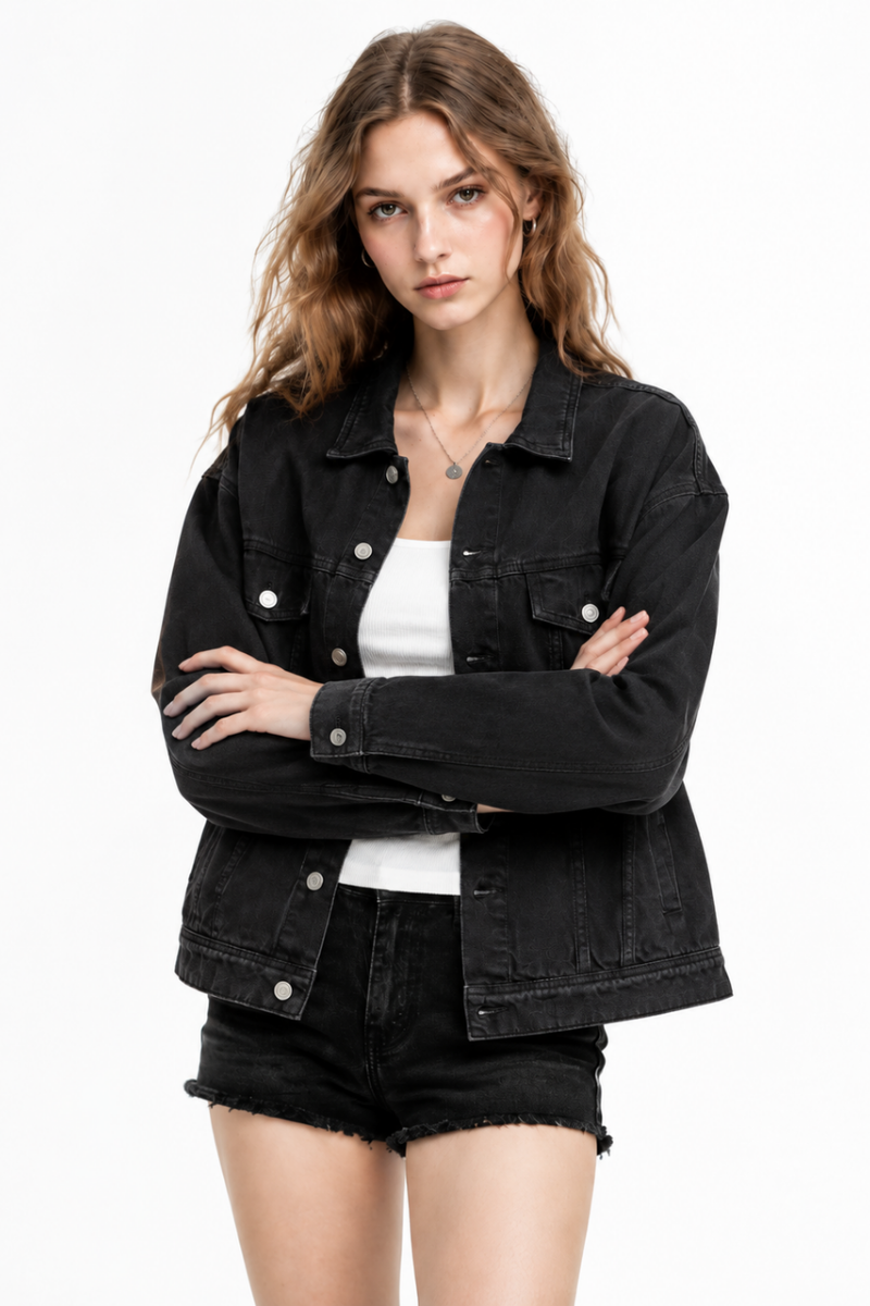 Women's Fall 100% Cotton Oversized Washed Denim Jacket