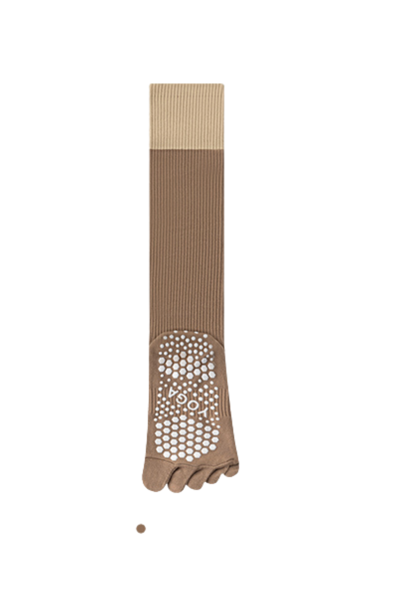 Color Block Non-Slip Knee-High Yoga Five-Toe Socks