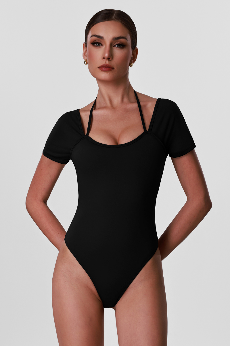 Women's Halter Cross-Back Cut Out One-Piece Yoga Bodysuit
