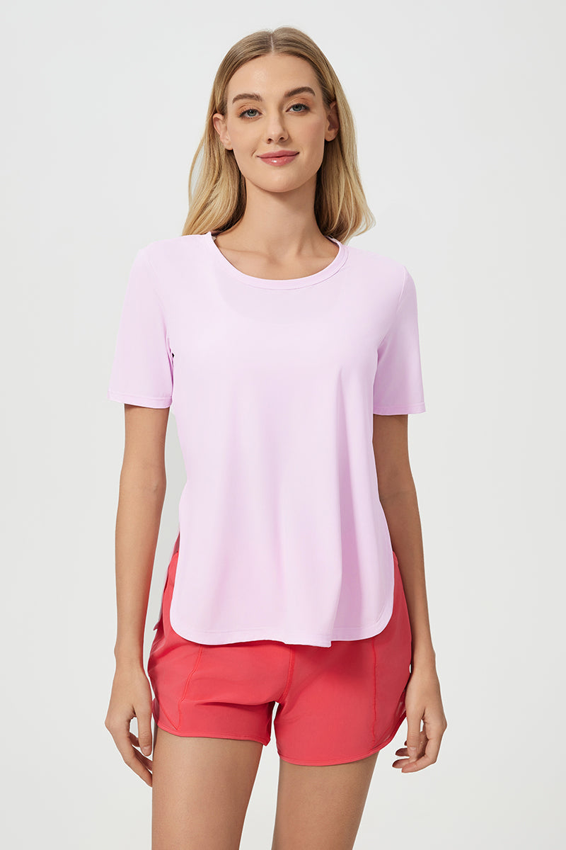 Women Short Sleeve Side Split Quick Dry Loose Breathable Running Fitness Sports Yoga Top