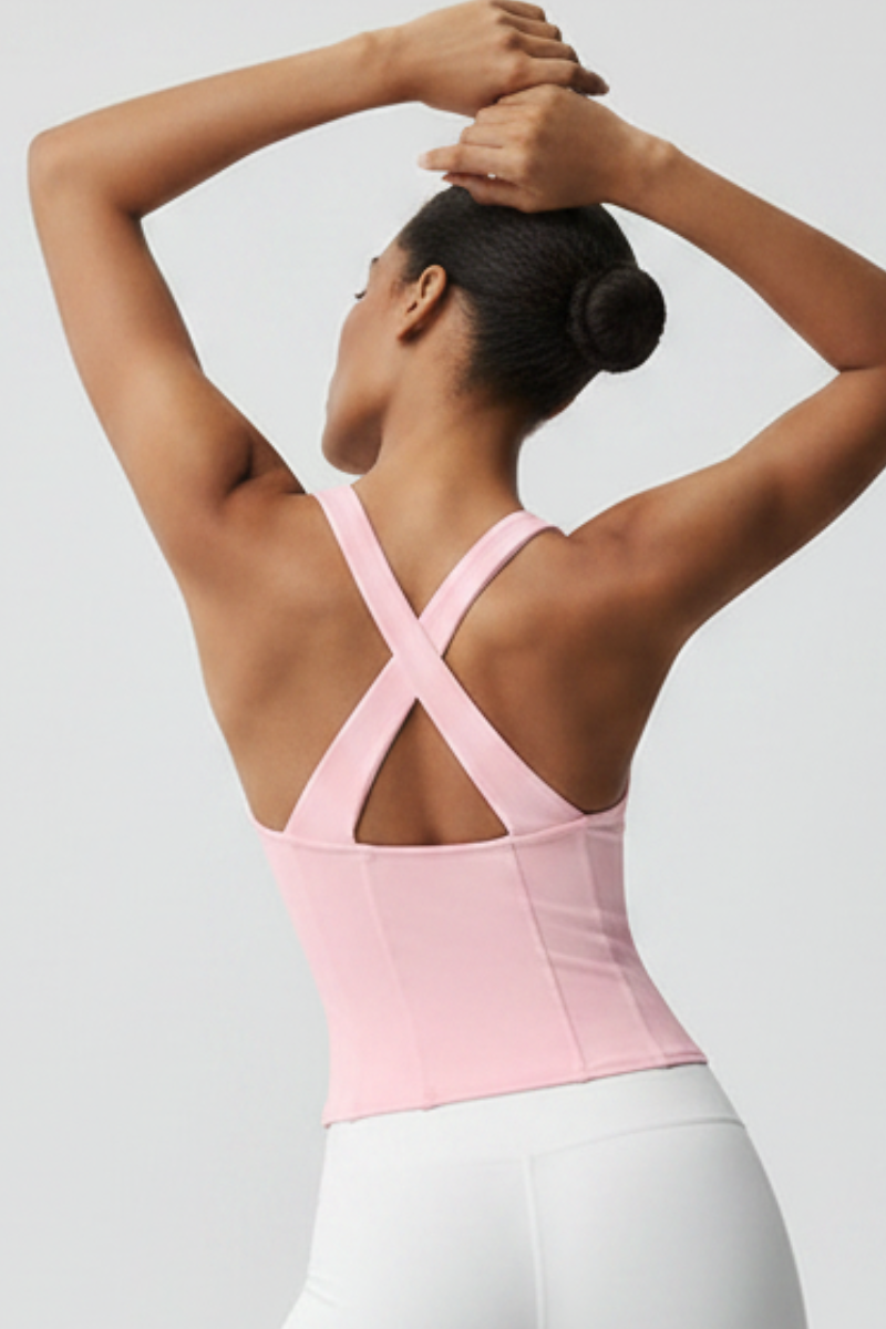 Women's Fishbone Shaping Cross Back Yoga Sports Tank Top