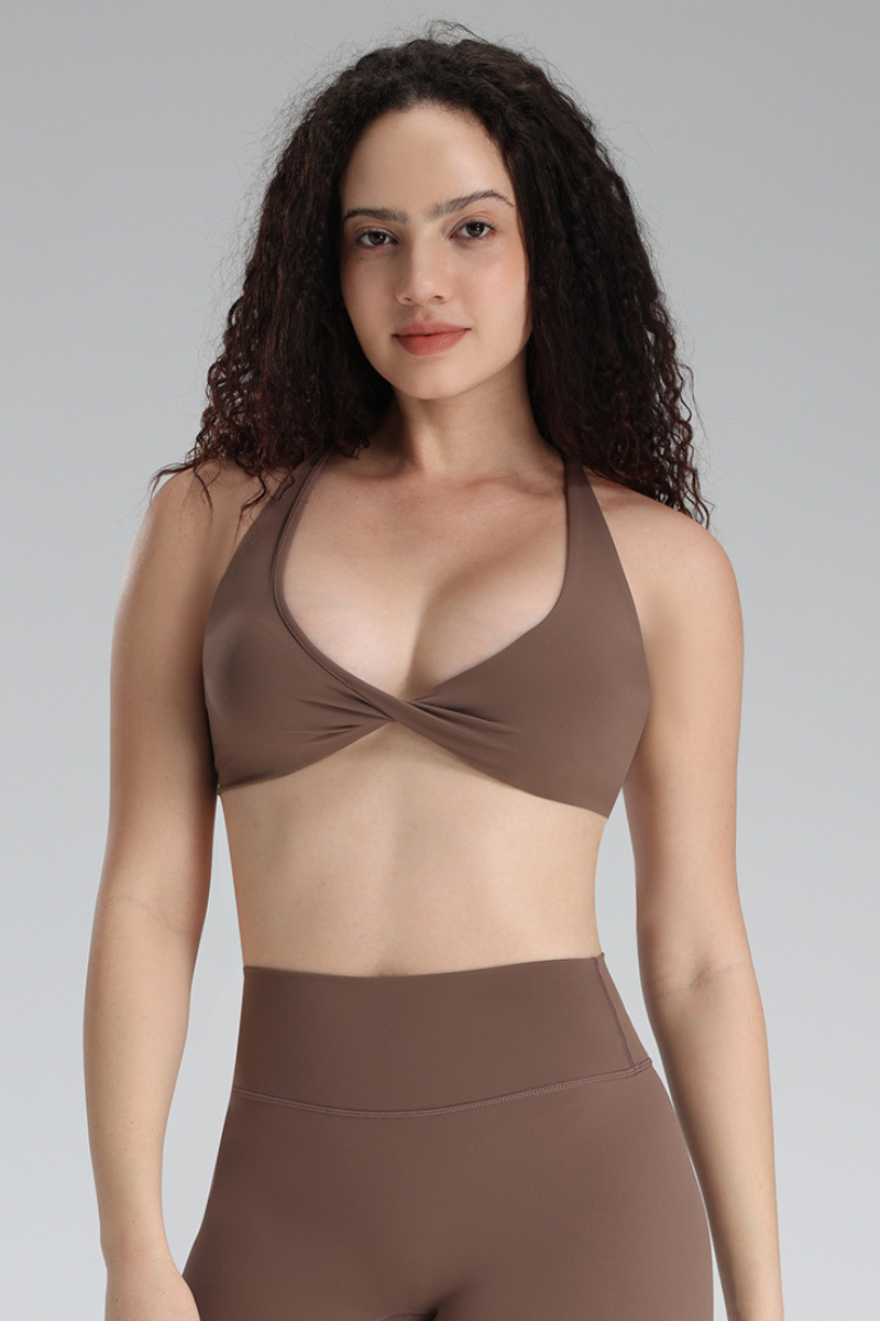 Women's Halter Neck Twist Front Cross Back Yoga Sports Bra