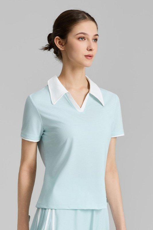 Women's Color-Block Polo V-Neck Sports Tennis T-Shirt