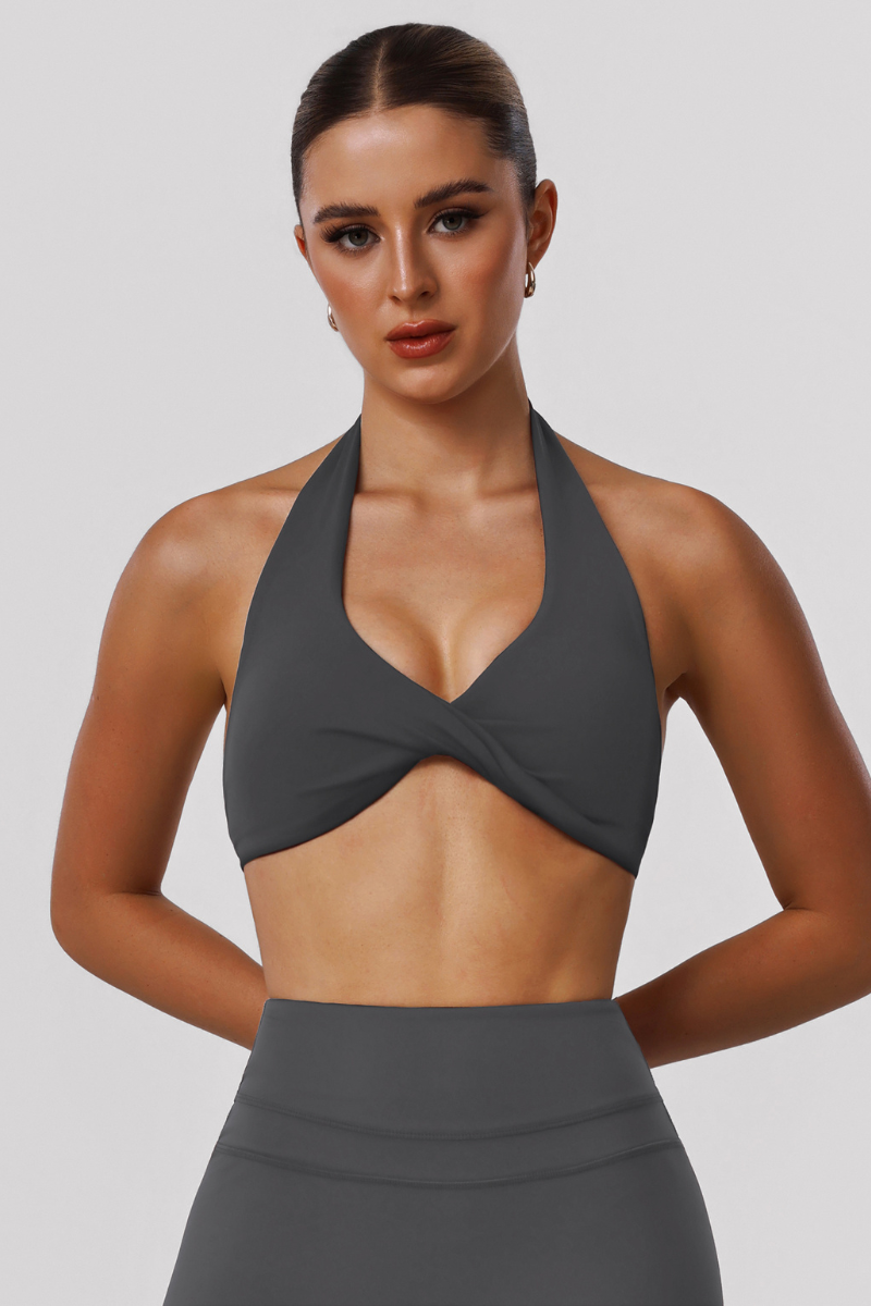 Women's Halter Wire-Free Built-in Pads Yoga Bra - Solid