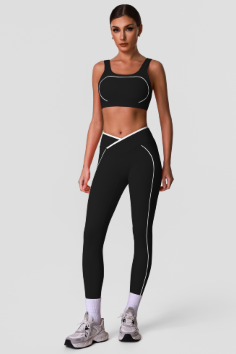 Women's Contrast Line Sports Sets:Bra And V-Waist Leggings