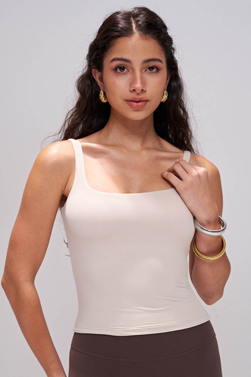 Women's Athletic Square Neck  Slim Fit Wide Strap Tank Top