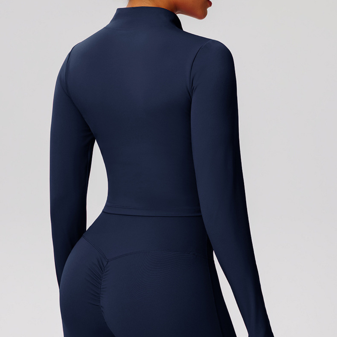 Women's Mock Neck Zipper Cropped Finger Cuffs Sports Jacket