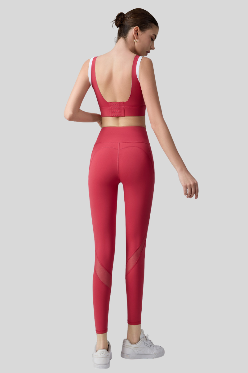 Women's Athletic Set:Color-Block Bra And Mesh-Panel Leggings