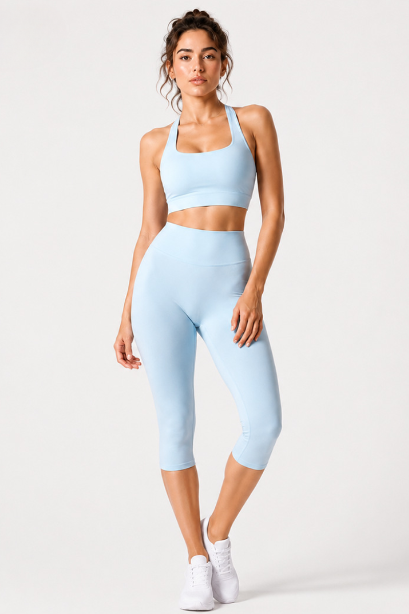 Women's Halter Open-Back Bra & Capri Leggings Workout Sets