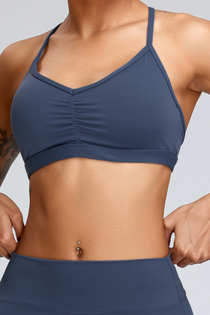 Women's Athletic Front Ruched Cross-Back Yoga Sports Bra