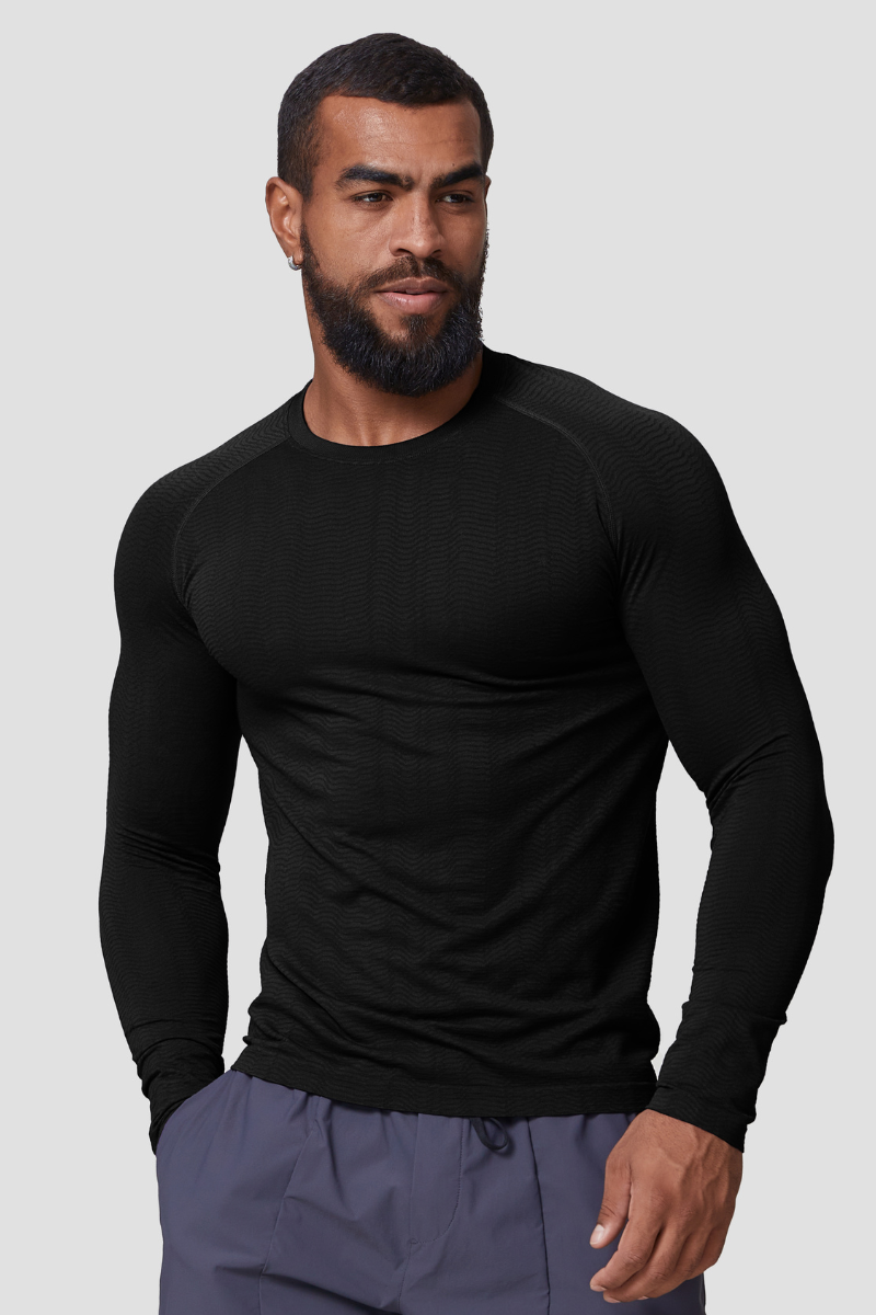 Men's Athletic Seamless Jacquard Long Sleeve T-shirt