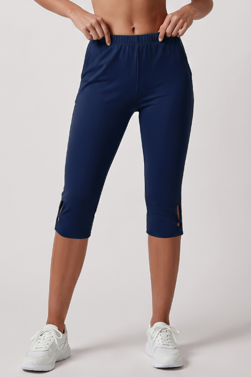 Women's Athletic Elastic Waist Side Cutout Yoga Capri Pants