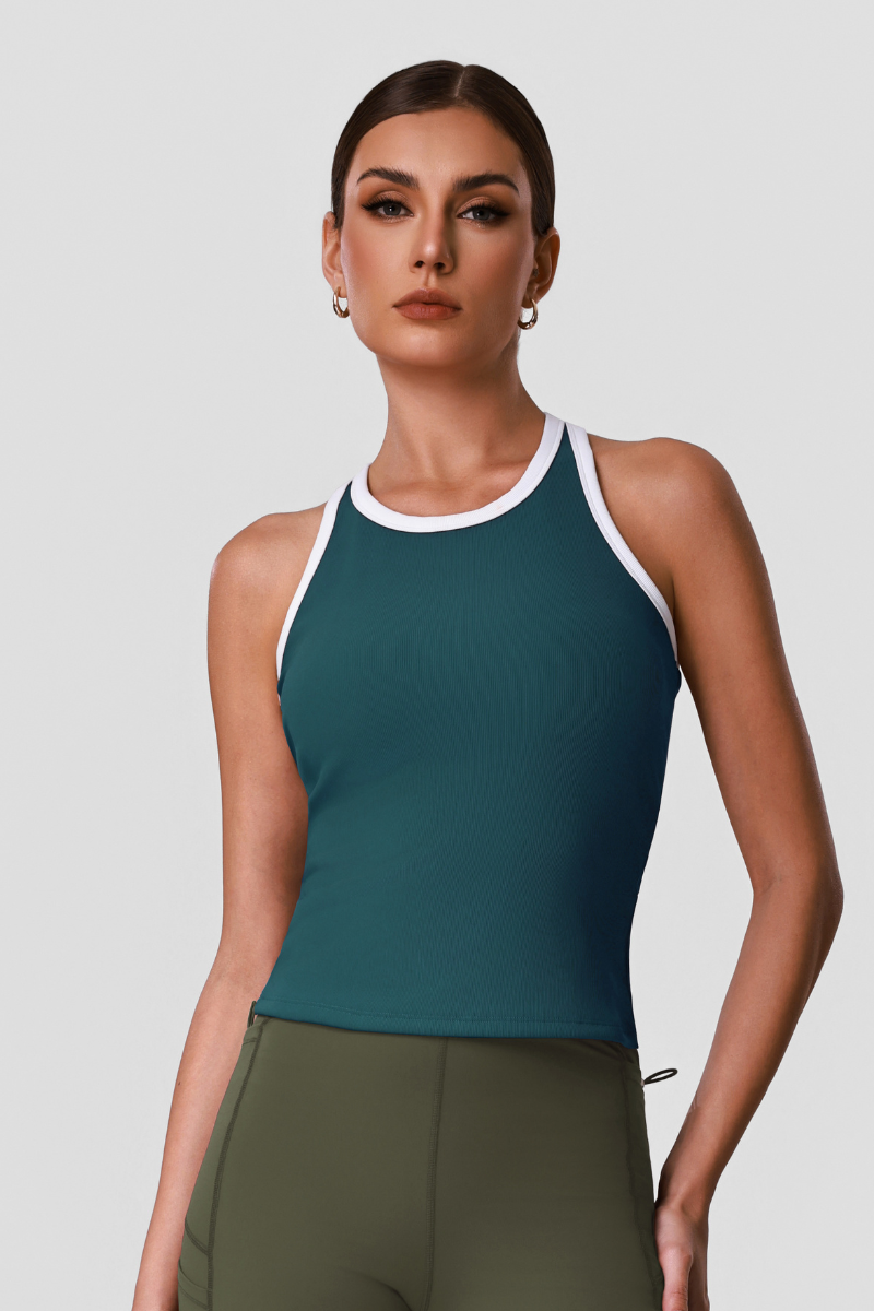 Women's Color-Block Binding Racerback Ribbed Sports Tank Top