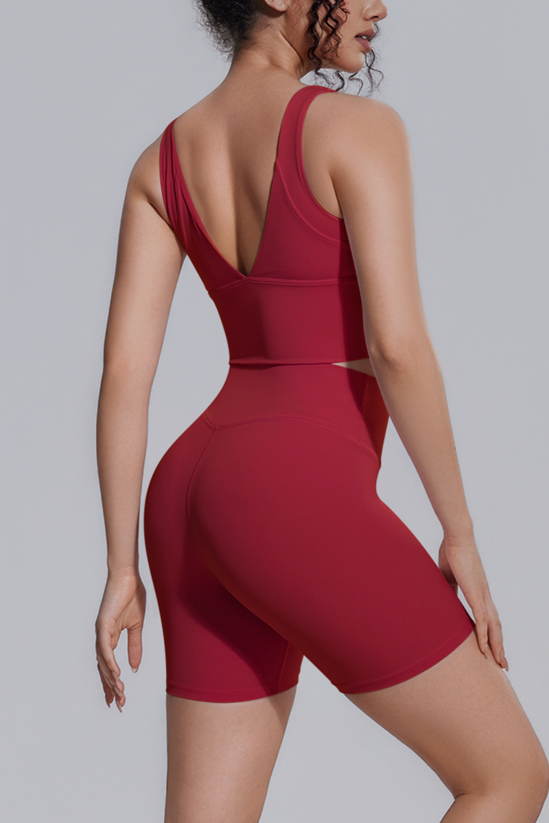 Women's Athletic Sets:V-back Wide Straps Bra And Shorts