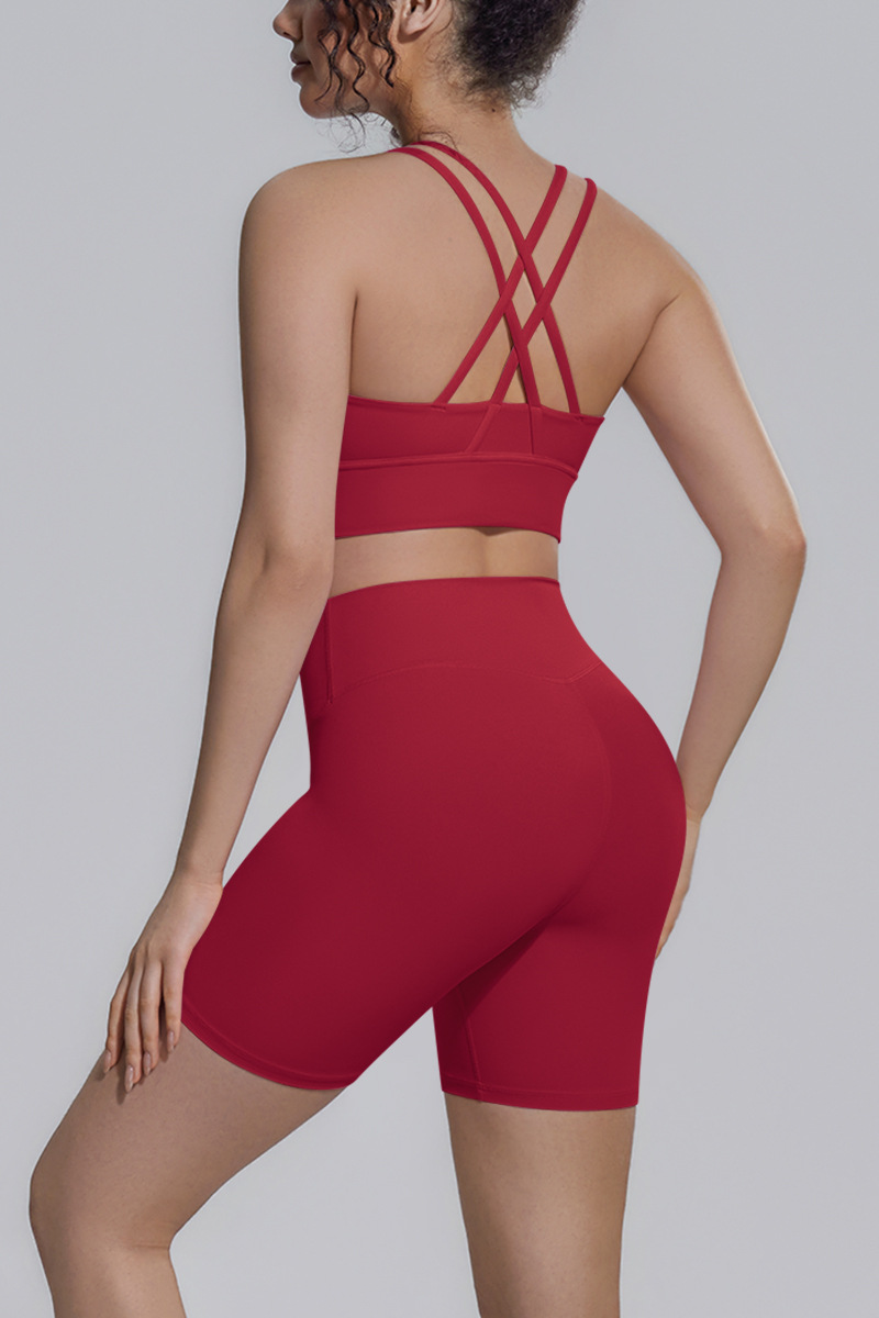 Women's Athletic Yoga Sets:Cross-Back Bra And Shorts