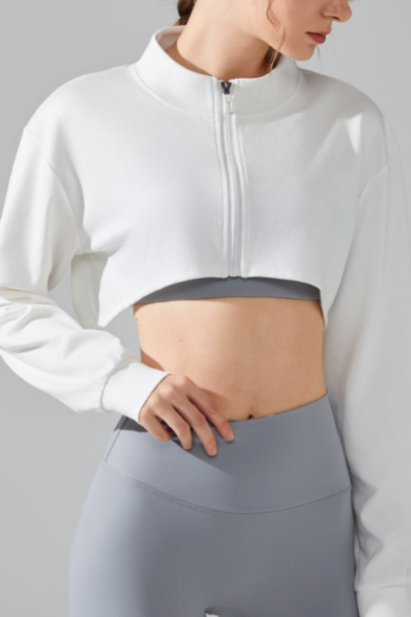 Women's Mock Neck Full Zip Cropped Loose Athletic Jacket