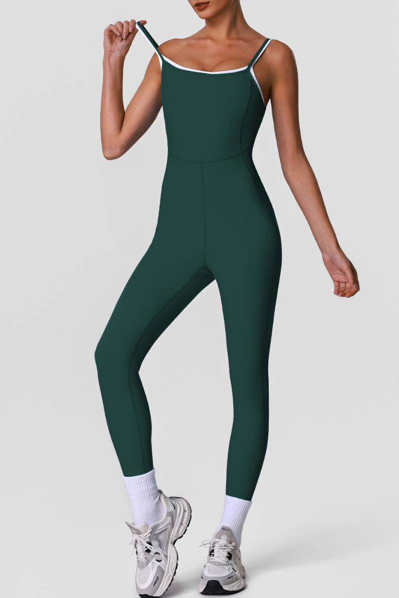 Women's Color-Block Adjustable Thin Strap Workout Jumpsuit