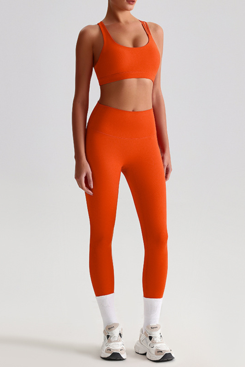 Women's Brushed Cross Back Bra & High Rise Yoga Leggings Set