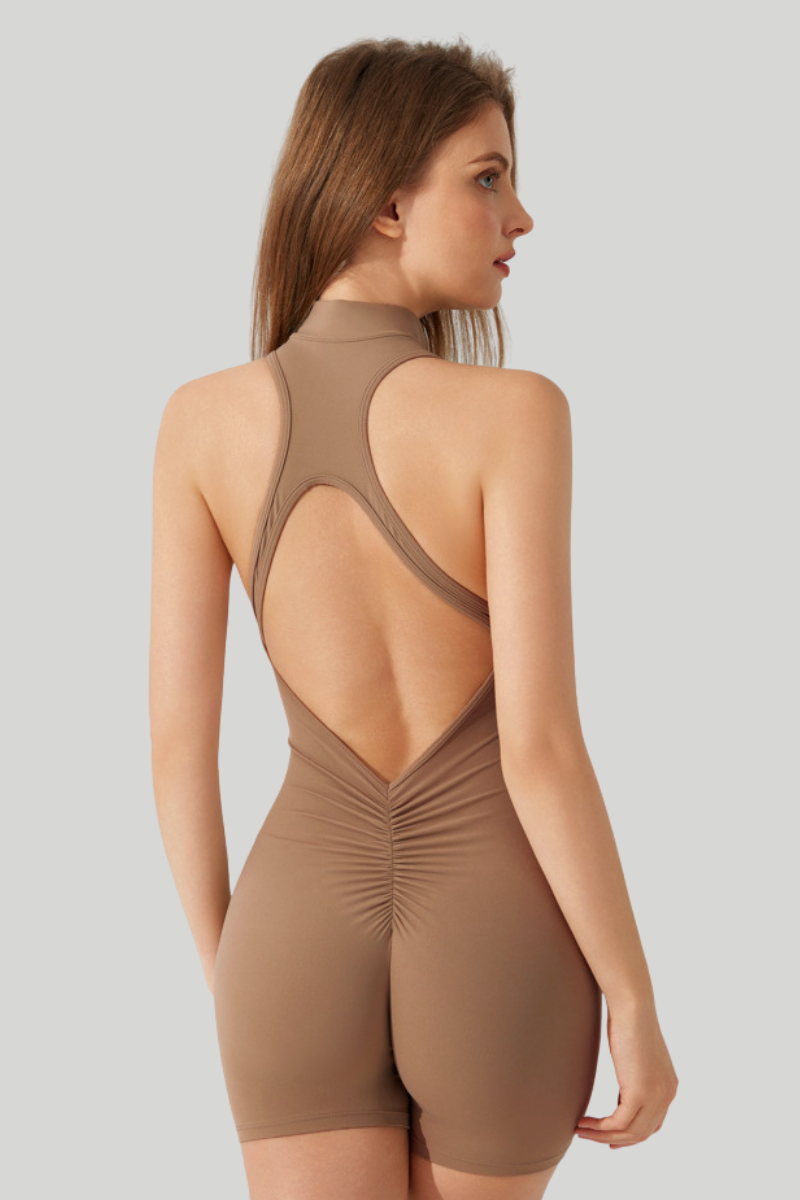 Women's Half-Zip Pleated Buttocks Lift Sports Yoga Jumpsuits