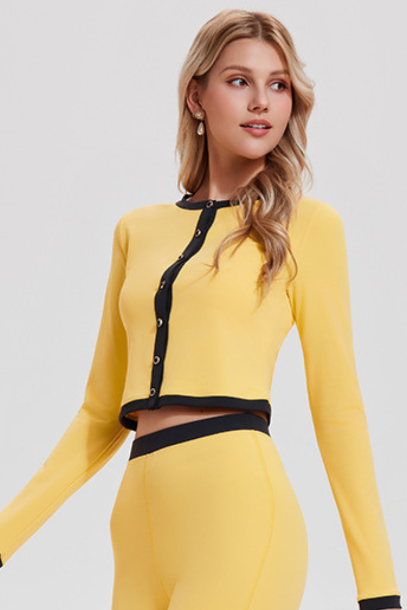 Women's Button Front Long Sleeve Cropped Tennis Cardigan