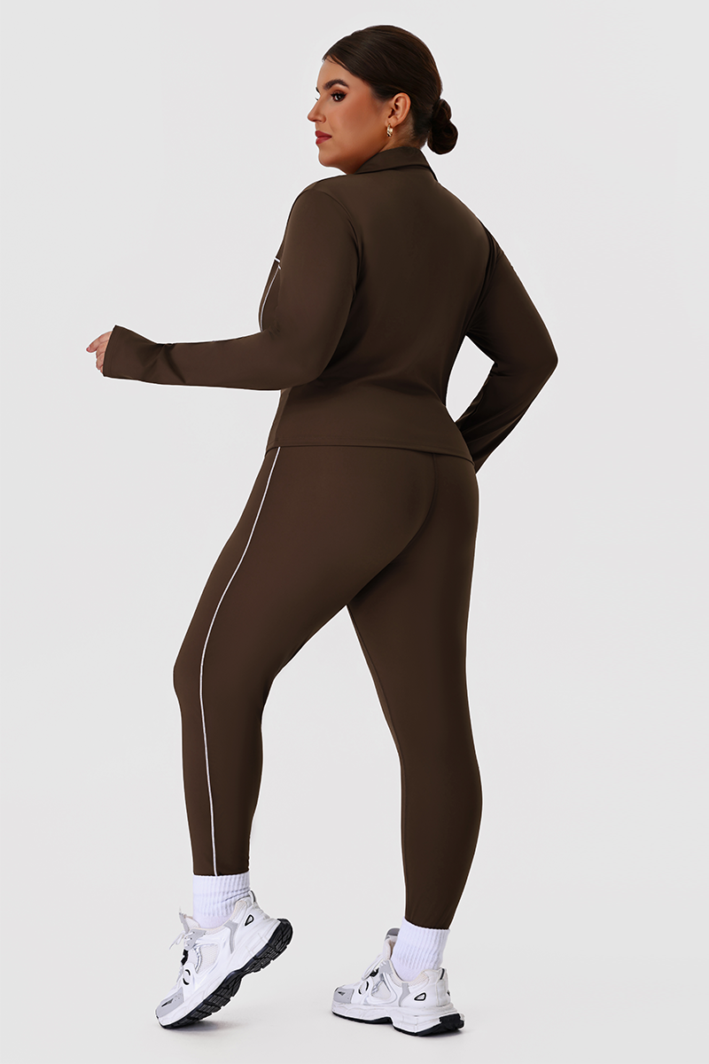 Plus Size Women's Color-Block Line Yoga Set With Jacket And Leggings