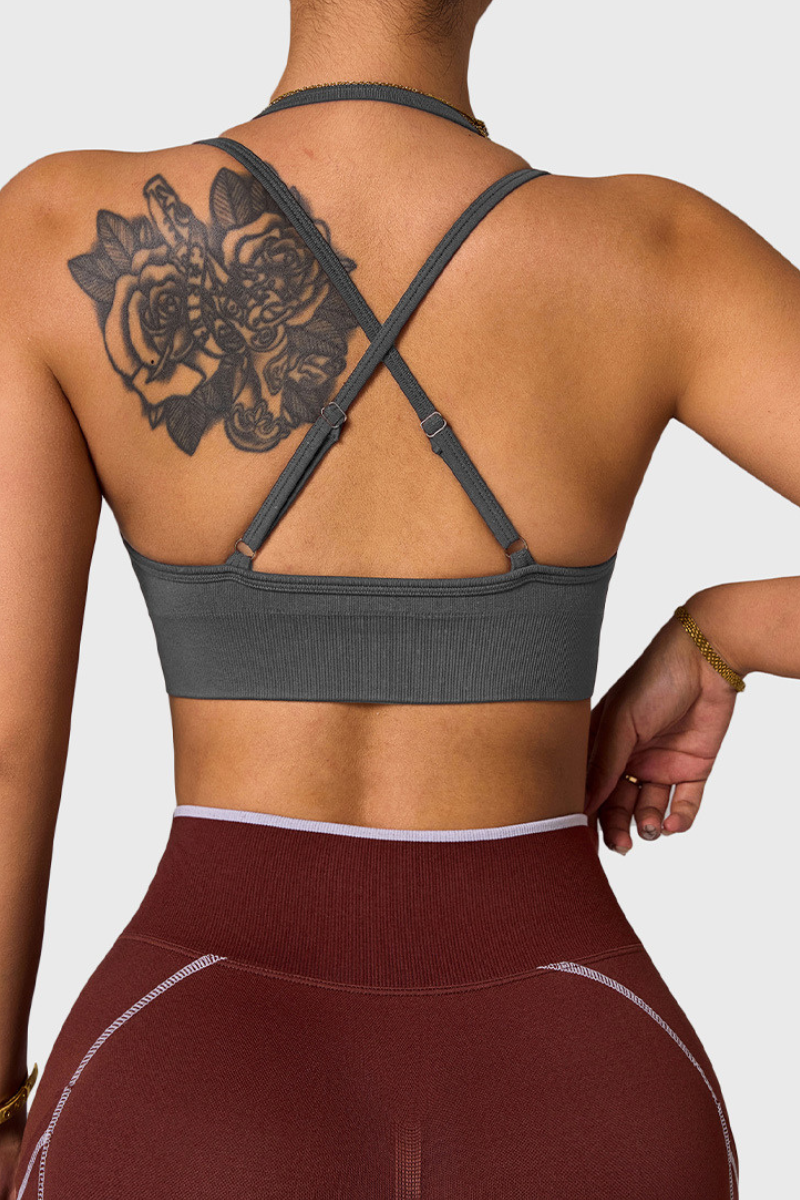 Women's Double Strap Leopard Splice Crisscross Back Sports Bra