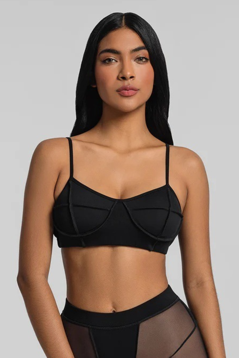 Women's Adjustable Strap Padded Seam Detail Sports Yoga Bra