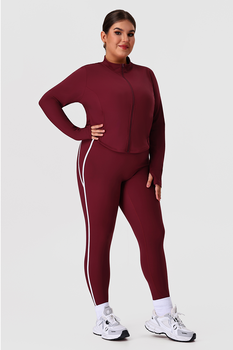 Plus Size Women's Yoga Two-Piece Set: Jacket & Side Color-Block Leggings