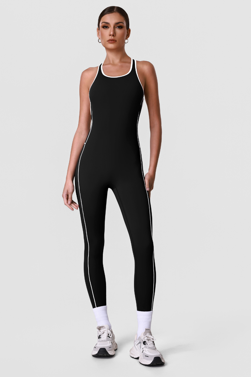 Women's Contrast Piping Crisscross Back Yoga Jumpsuits