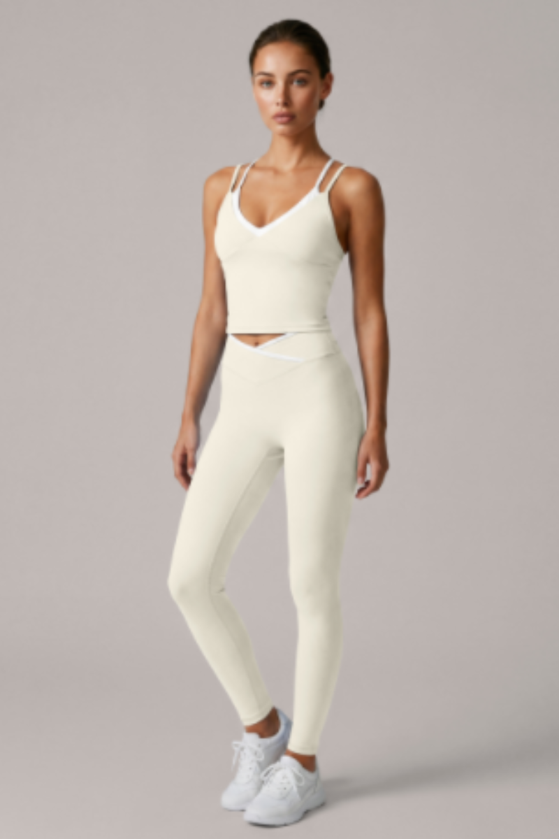 Women's Double Thin Strap Tank Top And Leggings Yoga Set