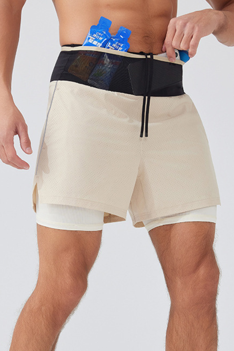 Men's Double Layer 2-in-1 Shorts with Waist Storage Pockets