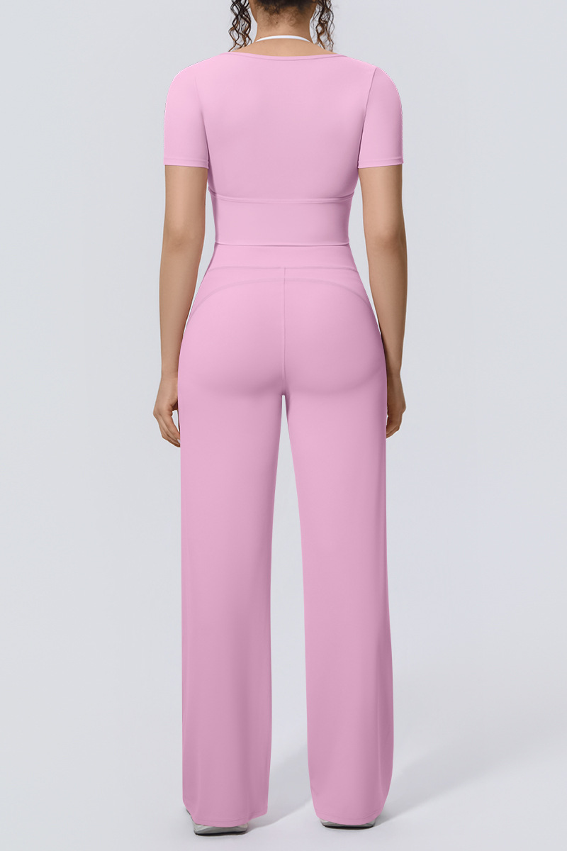 Women's Athletic Sets:Cropped T-shirt And Straight Leg Pants