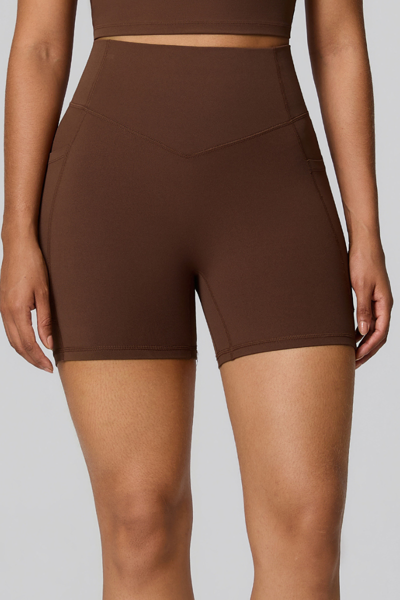Women's High Waist Side Pocket Sculpting  Fit Yoga Shorts