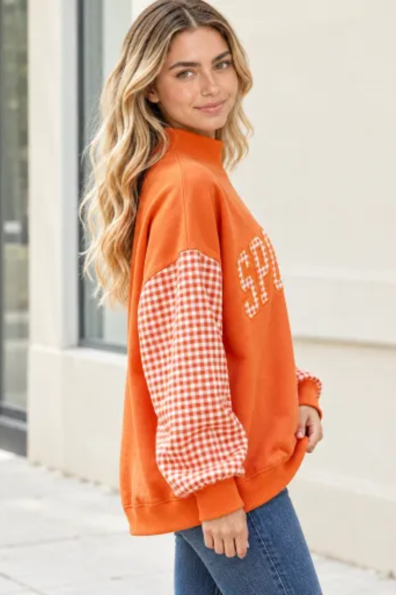 Women's Fall Christmas Letter Embroidery Mockneck Sweatshirt