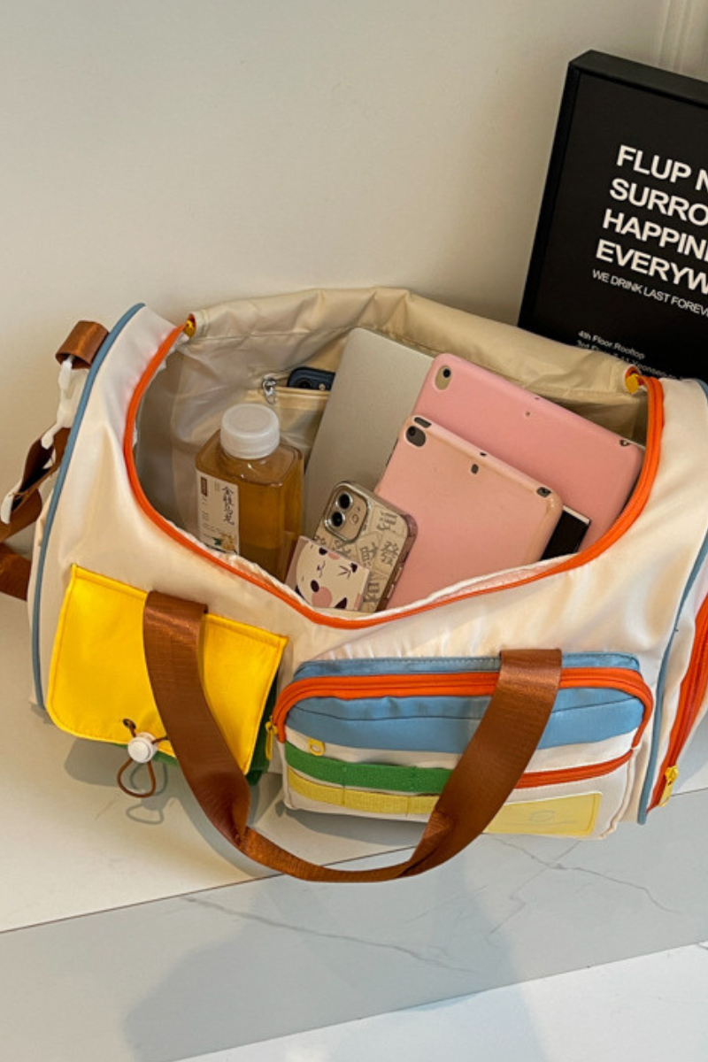 Dopamine Color Block  Travel Duffel Bag with Multi-Pockets